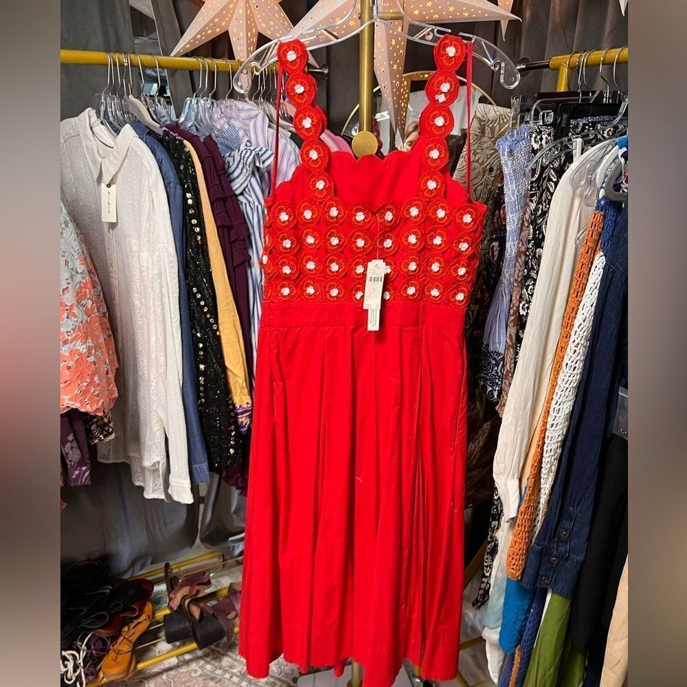 Maeve x Anthropologie Crochet Poplin Halter Midi Dress in Red - Picture 8 of 11